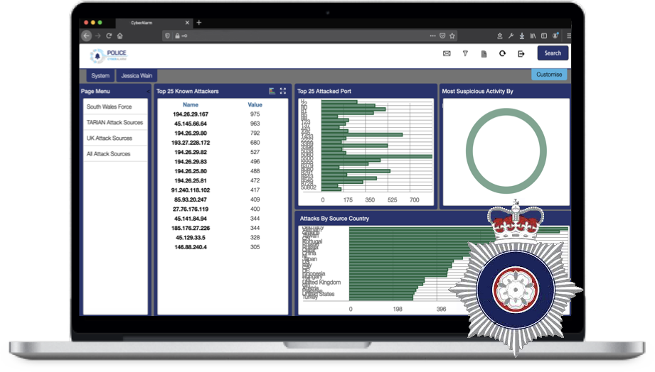 Laptop with Police CyberAlarm System and Police Badge